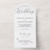 Delicate White Black Minimal Calligraphy Wedding All In One Uitnodiging (Binnen)