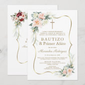 Delicate White Blush Flowers 1st Birthday Baptism  Kaart (Voorkant / Achterkant)