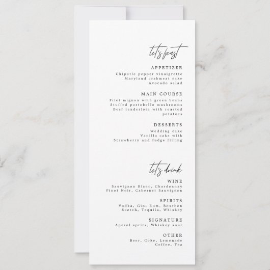 Delicate White Calligraphy Modern Wedding Menu Kaart (Achterkant)