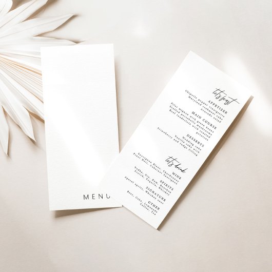 Delicate White Calligraphy Modern Wedding Menu Kaart