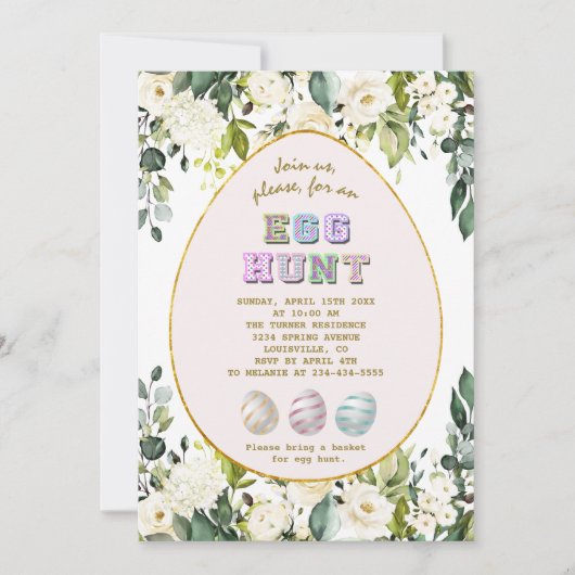 Delicate White Cream Flowers Gold Egg Hunt Pasen Kaart (Voorkant)