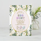 Delicate White Cream Flowers Gold Egg Hunt Pasen Kaart (Staand voorkant)