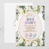 Delicate White Cream Flowers Gold Egg Hunt Pasen Kaart (Voorkant / Achterkant)