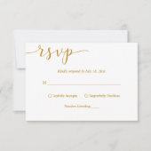 Delicate White en Gold Script Eenvoudige bruiloft RSVP Kaartje (Voorkant)