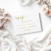 Delicate White en Gold Script Eenvoudige bruiloft RSVP Kaartje