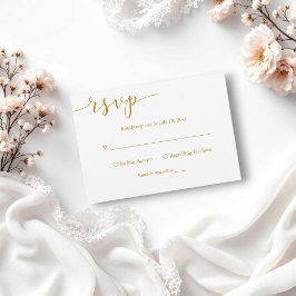 Delicate White en Gold Script Eenvoudige bruiloft RSVP Kaartje