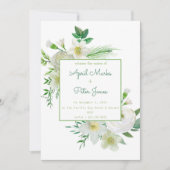 Delicate White Floral Wedding Invitation Kaart (Voorkant)