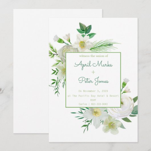Delicate White Floral Wedding Invitation Kaart (Voorkant / Achterkant)