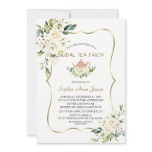 Delicate White Flowers Gold Bridal Tea Party