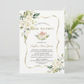 Delicate White Flowers Gold Bridal Tea Party Kaart (Staand voorkant)