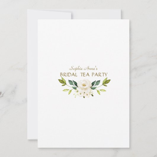 Delicate White Flowers Gold Bridal Tea Party Kaart (Achterkant)