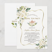 Delicate White Flowers Gold Bridal Tea Party Kaart (Voorkant / Achterkant)