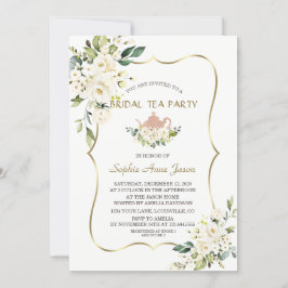 Delicate White Flowers Gold Bridal Tea Party Kaart