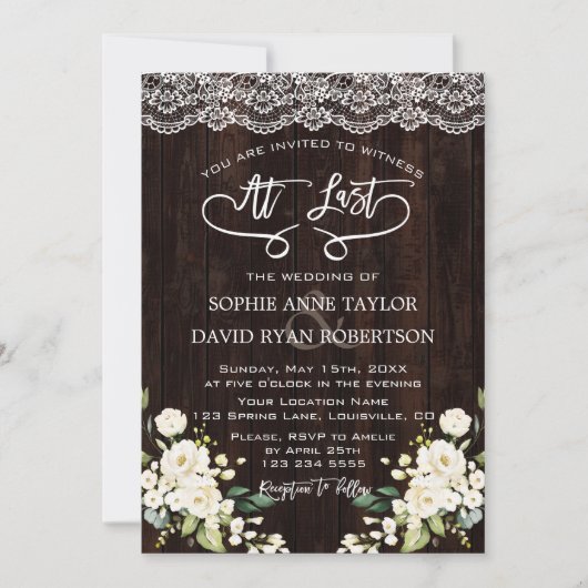 Delicate White Flowers Lace Handwriting Wedding Kaart (Voorkant)