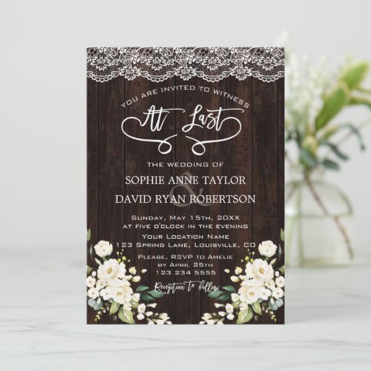 Delicate White Flowers Lace Handwriting Wedding Kaart (Staand voorkant)