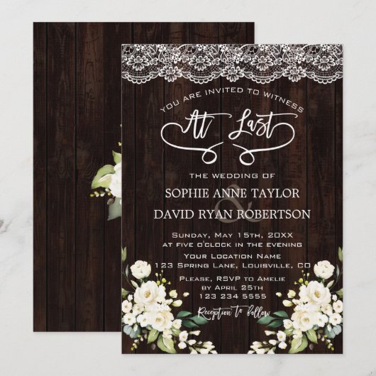 Delicate White Flowers Lace Handwriting Wedding Kaart (Voorkant / Achterkant)