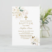 Delicate White Gold Floral Cross Girl Baptisme Kaart (Staand voorkant)