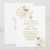 Delicate White Gold Floral Cross Girl Baptisme Kaart (Voorkant / Achterkant)