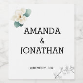 Delicate White Magnolia Flower Wedding Wijn Etiket (Enkel label)