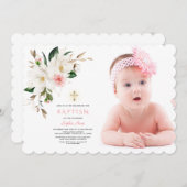 Delicate White Magnolia Photo Girl Baptisme Kaart (Voorkant / Achterkant)