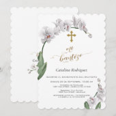 Delicate White Orchid Flowers Cross Mi Bautizo Kaart (Voorkant / Achterkant)