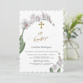 Delicate White Orchid Flowers Cross Mi Bautizo Kaart (Staand voorkant)