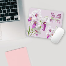 Delicate White Orchids Monogram Mousepad