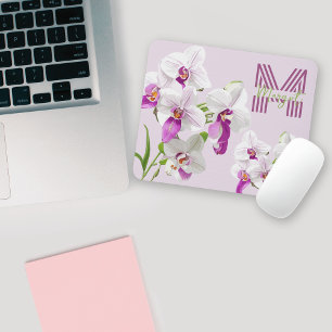 Delicate White Orchids Monogram Mousepad Muismat