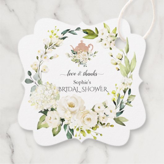 Delicate White Roses Hydrangea Bridal Tea Party Bedankjes Labels (Achterkant)