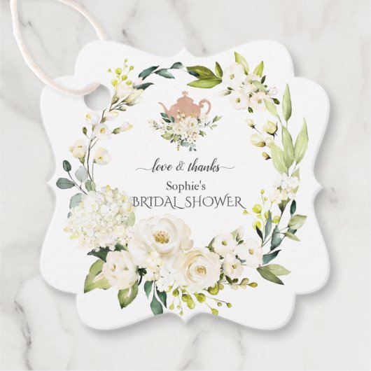 Delicate White Roses Hydrangea Bridal Tea Party Bedankjes Labels (Voorkant)