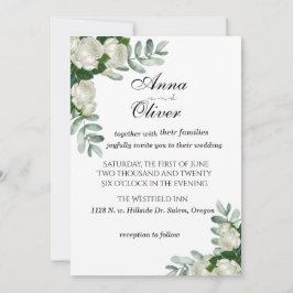 Delicate White Roses Wedding Invitation Kaart