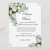 Delicate White Roses Wedding Invitation Kaart (Voorkant / Achterkant)