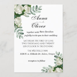 Delicate White Roses Wedding Invitation Kaart