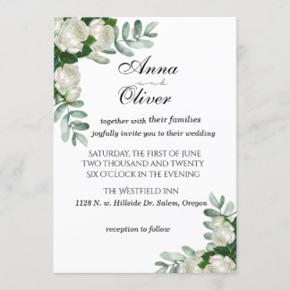 Delicate White Roses Wedding Invitation Kaart
