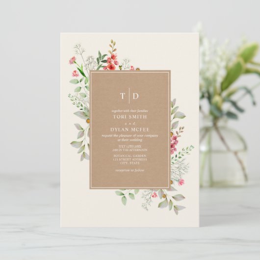 Delicate Wildbloemen Botanische bruiloft van kardi Kaart (Staand voorkant)