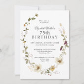 Delicate Wildbloemen Vrouwelijk 75e Verjaardagsfee Kaart (Voorkant)