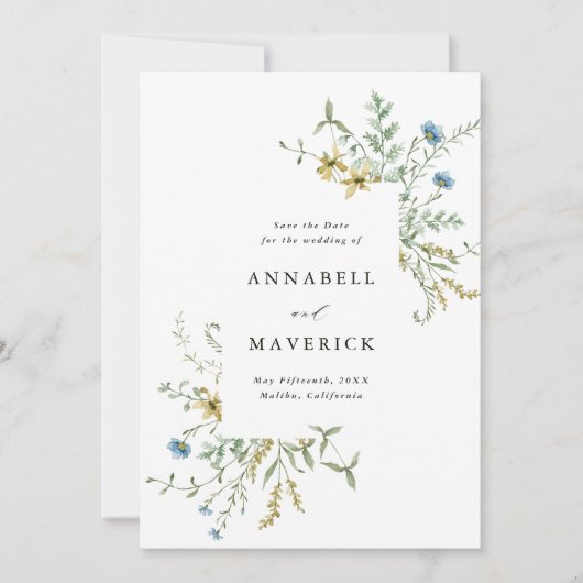 Delicate Wilde Bloem Modern Boho Trouwfoto Save The Date (Voorkant)