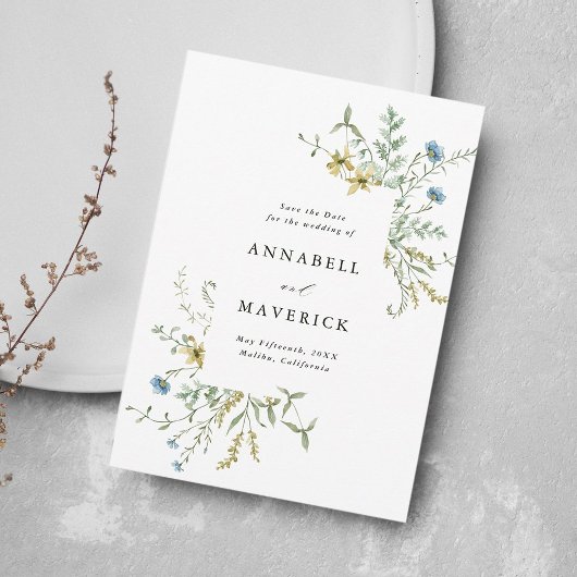 Delicate Wilde Bloem Modern Boho Trouwfoto Save The Date