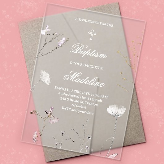 delicate wilde bloemen Acryl uitnodiging