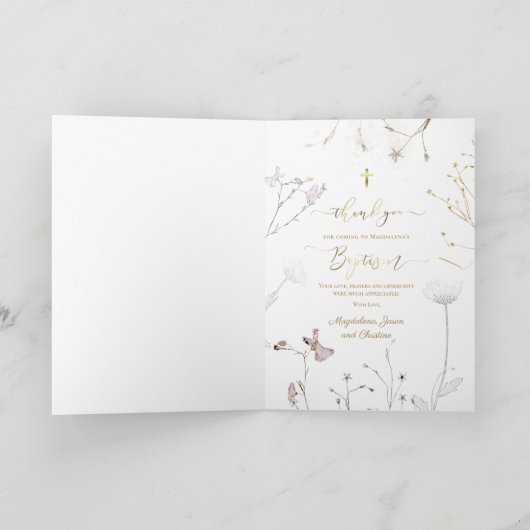 delicate wilde bloemen Baptisme bedankt voor je ko Kaart (Binnen)