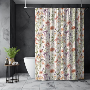 Delicate wilde bloemen boho cocquette strik patter douchegordijn