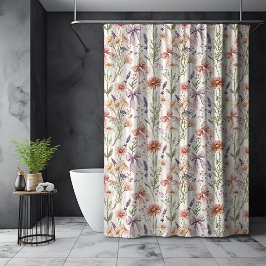 Delicate wilde bloemen boho cocquette strik patter douchegordijn
