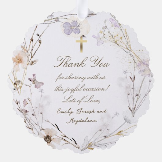 delicate wilde bloemen Doop dank u Ornament Kaart (Achterkant)