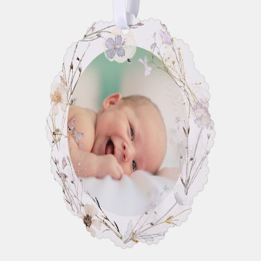 delicate wilde bloemen Doop dank u Ornament Kaart (Links)