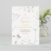 delicate wilde bloemen Doop Folie Uitnodiging (Staand Voorkant)