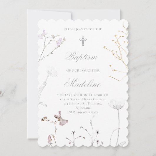 Delicate wilde bloemen Doop Kaart (Voorkant)