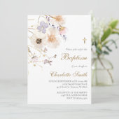 delicate wilde bloemen doop uitnodiging (Staand voorkant)