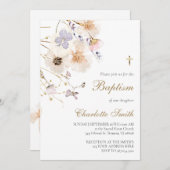 delicate wilde bloemen doop uitnodiging (Voorkant / Achterkant)