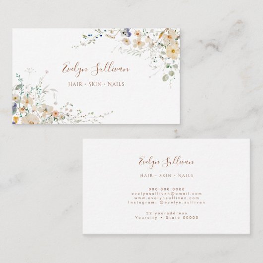 Delicate wilde bloemen en groen visitekaartje (Voorkant / Achterkant)