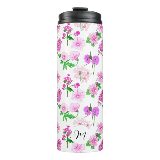 Delicate wilde bloemen in het wit. Custom. Thermosbeker (Voorkant)